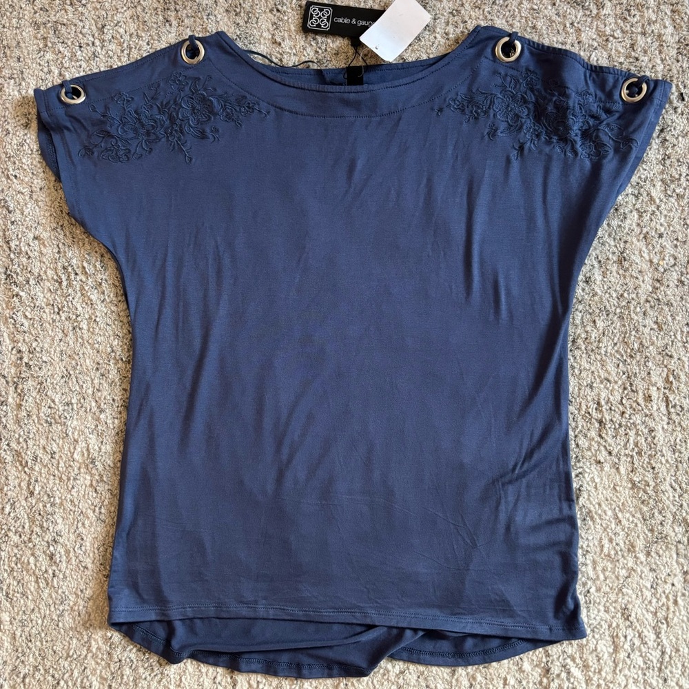 Cable & Gauge Blue Embroidered Blouse with Silver Accents